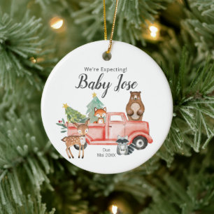Woodland Animal Truck We re Expecting Parents Keramisch Ornament