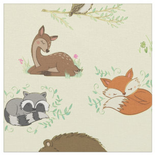 Woodland Animal Waterverf Baby Nursery Stof