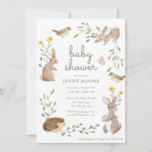 Woodland Animal Waterverf Baby shower Party Kaart (Voorkant)