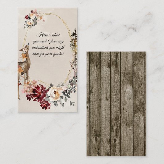 Woodland Animal Waterverf Floral Informatiekaartje (Voorkant / Achterkant)