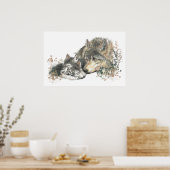 Woodland Animal Waterverf Wolf Mom Cubs Poster (Keuken)