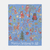 Woodland Animal Winter Blauwe Kerstbos Fleece Deken (Voorkant)