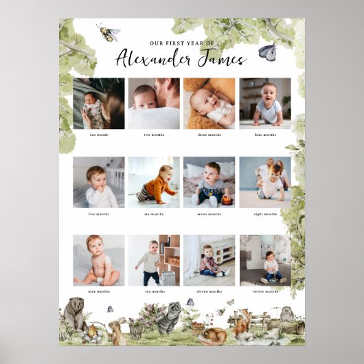 Woodland Animals | 1 jaar 12 maand fotocollage Poster (Voorkant)