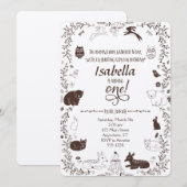 Woodland Animals 1e Birthday Invitation Kaart (Voorkant / Achterkant)