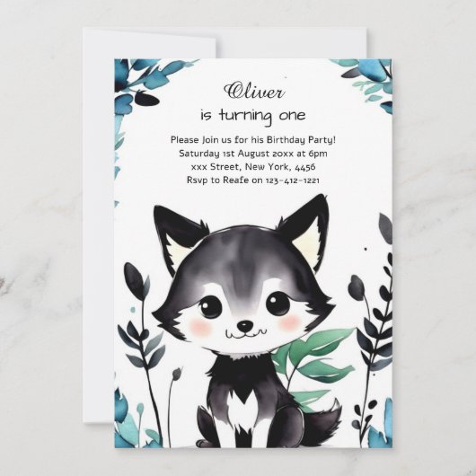 Woodland Animals 1e Birthday Invitation Kaart (Voorkant)