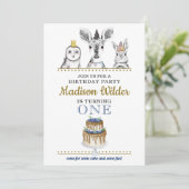 Woodland Animals 1e Birthday Invitation Kaart (Staand voorkant)