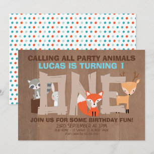 Woodland Animals 1e Birthday Party Invitation Kaart