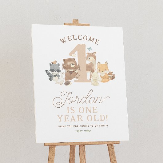 Woodland Animals 1e verjaardagsfeestje Welkomstbor Poster