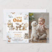 Woodland Animals 1st Birthday Party Foto Kaart (Voorkant)