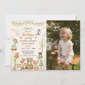 Woodland Animals 1st Birthday Party Foto Kaart (Voorkant)