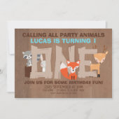 Woodland Animals 1st Birthday Party Invitation Kaart (Voorkant)