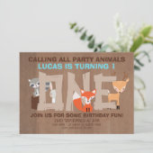 Woodland Animals 1st Birthday Party Invitation Kaart (Staand voorkant)