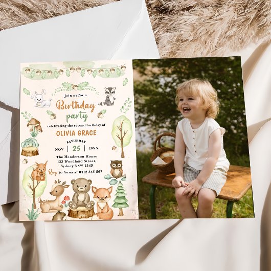 Woodland Animals 2e verjaardagsfeest foto Kaart