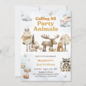 Woodland Animals 3e verjaardagsfeestje Kaart (Voorkant)