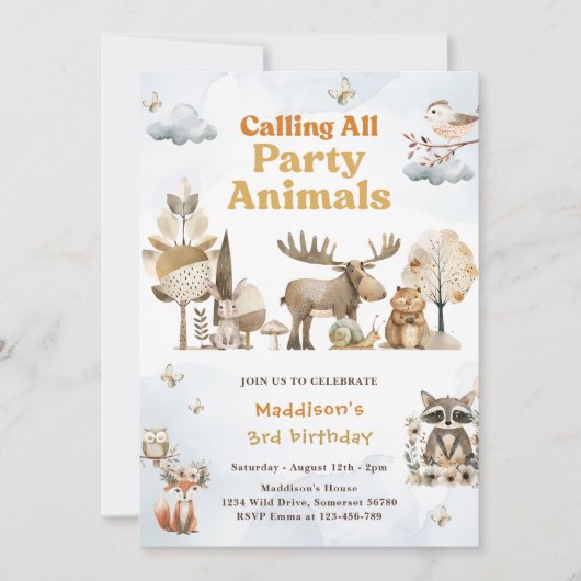 Woodland Animals 3e verjaardagsfeestje Kaart (Voorkant)