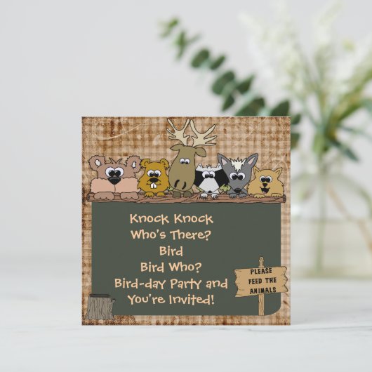 Woodland Animals Aangepaste Verjaardag Uitnodiging (Staand voorkant)