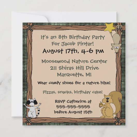 Woodland Animals Aangepaste Verjaardag Uitnodiging (Achterkant)