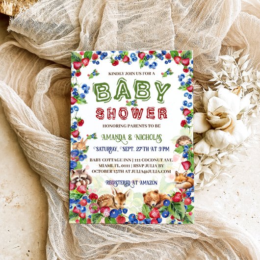Woodland Animals Aardbei Blueberry Baby shower Kaart