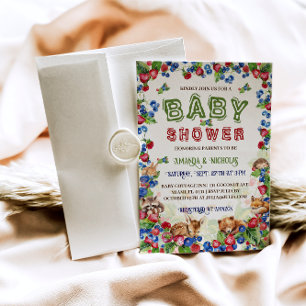 Woodland Animals Aardbei Blueberry Baby shower Kaart