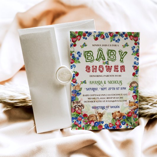 Woodland Animals Aardbei Blueberry Baby shower Kaart