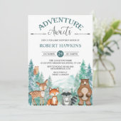 Woodland Animals Adventure Awaits Baby shower Invi Kaart (Staand voorkant)