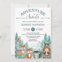 Woodland Animals Adventure Awaits Baby shower Invi