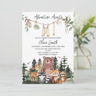Woodland Animals Adventure Awaits Baby Shower Kaart