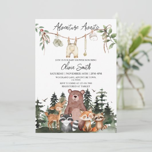 Woodland Animals Adventure Awaits Baby Shower Kaart (Staand voorkant)