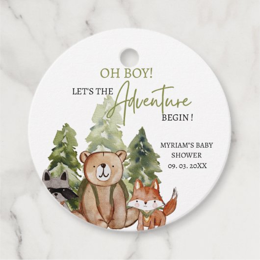Woodland Animals Adventure Baby shower Bedankjes Labels (Voorkant)