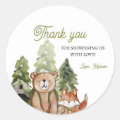 Woodland Animals Adventure Baby shower Dank u Ronde Sticker (Voorkant)