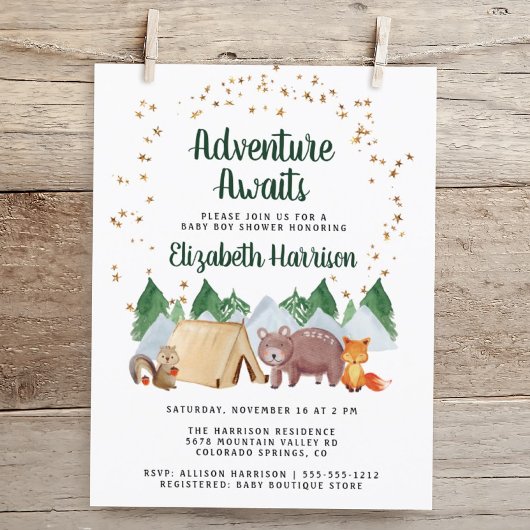 Woodland Animals Adventure Baby shower Invitation