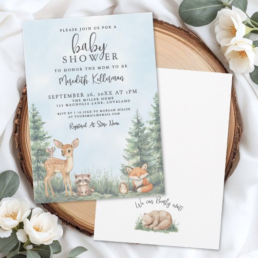 Woodland Animals Adventure Baby Shower Kaart