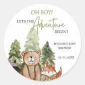 Woodland Animals Adventure Baby shower Ronde Sticker (Voorkant)