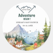Woodland Animals Adventure Baby shower Ronde Sticker (Voorkant)