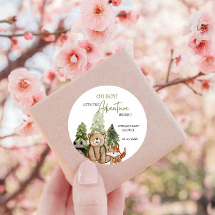 Woodland Animals Adventure Baby shower Ronde Sticker