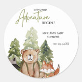 Woodland Animals Adventure Baby shower Ronde Sticker (Voorkant)