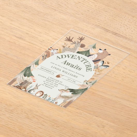 Woodland Animals Adventure wacht op Baby shower Acryl Uitnodigingen (Laagn)
