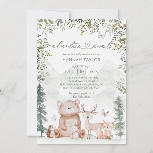 Woodland Animals Adventure wacht op Baby shower Kaart (Voorkant)
