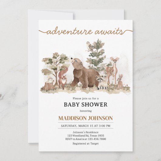 Woodland Animals Adventure wacht op Baby shower Kaart (Voorkant)