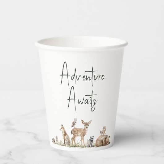 Woodland Animals Adventure wacht op Baby shower Papieren Bekers (Voorkant)