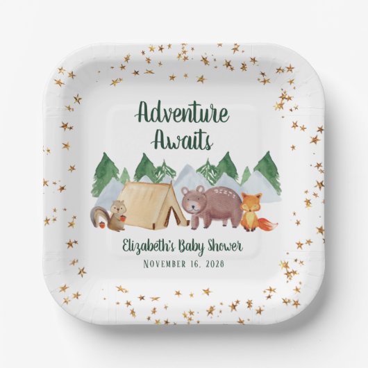Woodland Animals Adventure wacht op Baby shower Papieren Bordje (Voorkant)
