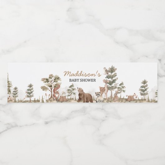 Woodland Animals Adventure wacht op Baby shower Waterfles Etiket (Enkel label)