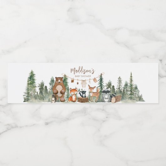 Woodland Animals Adventure wacht op Baby shower Waterfles Etiket (Enkel label)