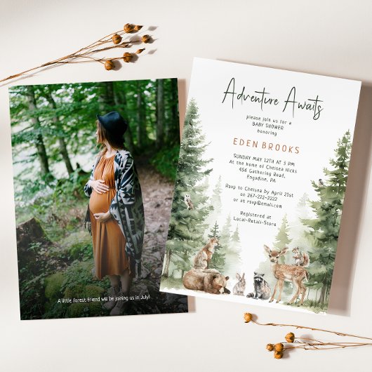 Woodland Animals Adventure wacht op douchefoto Kaart