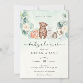 Woodland Animals and Flowers Baby shower Kaart