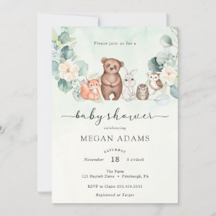 Woodland Animals and Flowers Baby shower Kaart