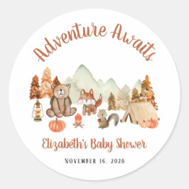 Woodland Animals Autumn Adventure Baby shower Ronde Sticker