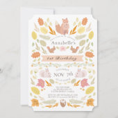 Woodland Animals Autumn Foliage 1st Birthday Kaart (Voorkant)