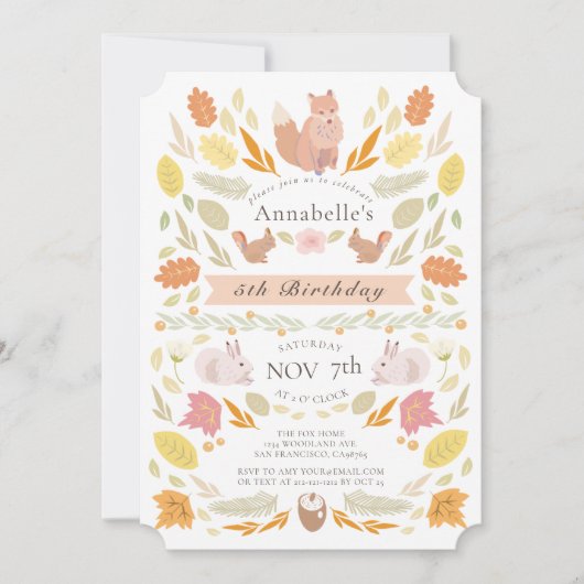 Woodland Animals Autumn Foliage Birthday Kaart (Voorkant)