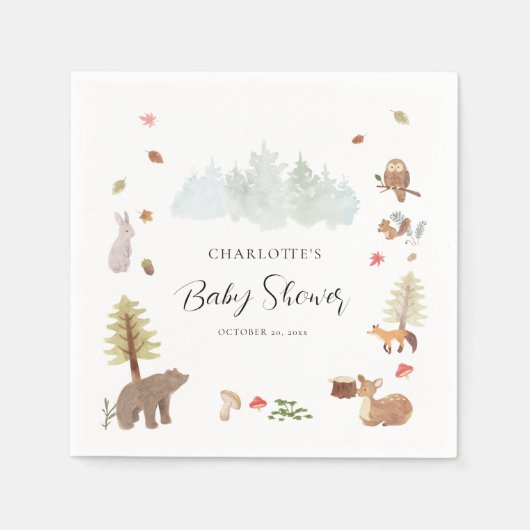 Woodland Animals Autumn Herfst Baby shower Papier Servet (Voorkant)